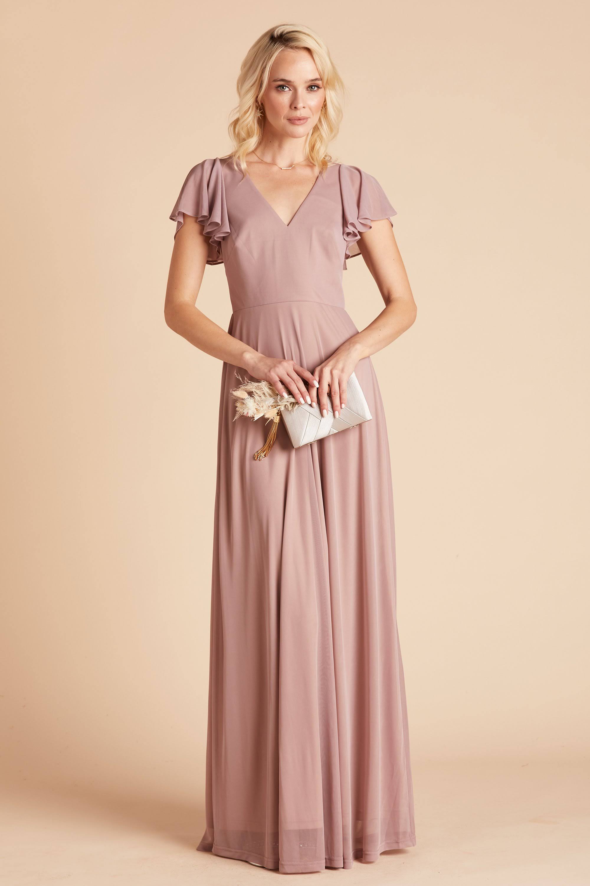 Birdy Grey Hannah Flutter Sleeve Bridesmaid Dress in Mauve S / Mauve