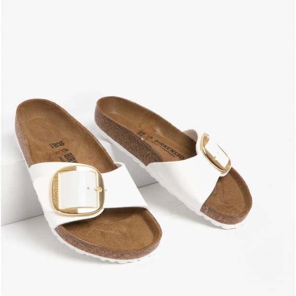 Birkenstock Patent Madrid Big Buckle Signle Strap Sandals - White