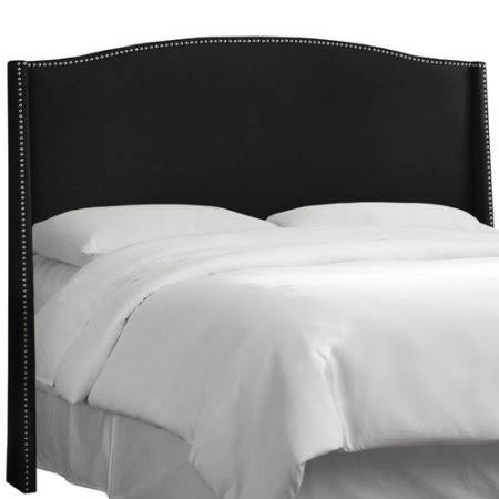 Dulin Linen Nail Button Upholstered Wingback Headboard Upholstery: Linen Black, Size: King