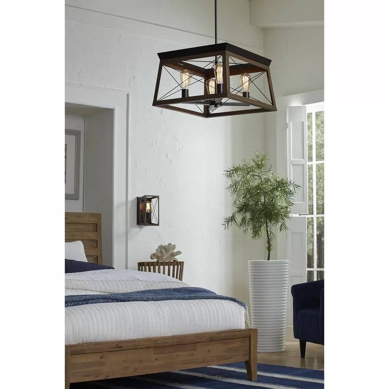 Delon 4 - Light Lantern Rectangle Chandelier Finish: Antique Bronze
