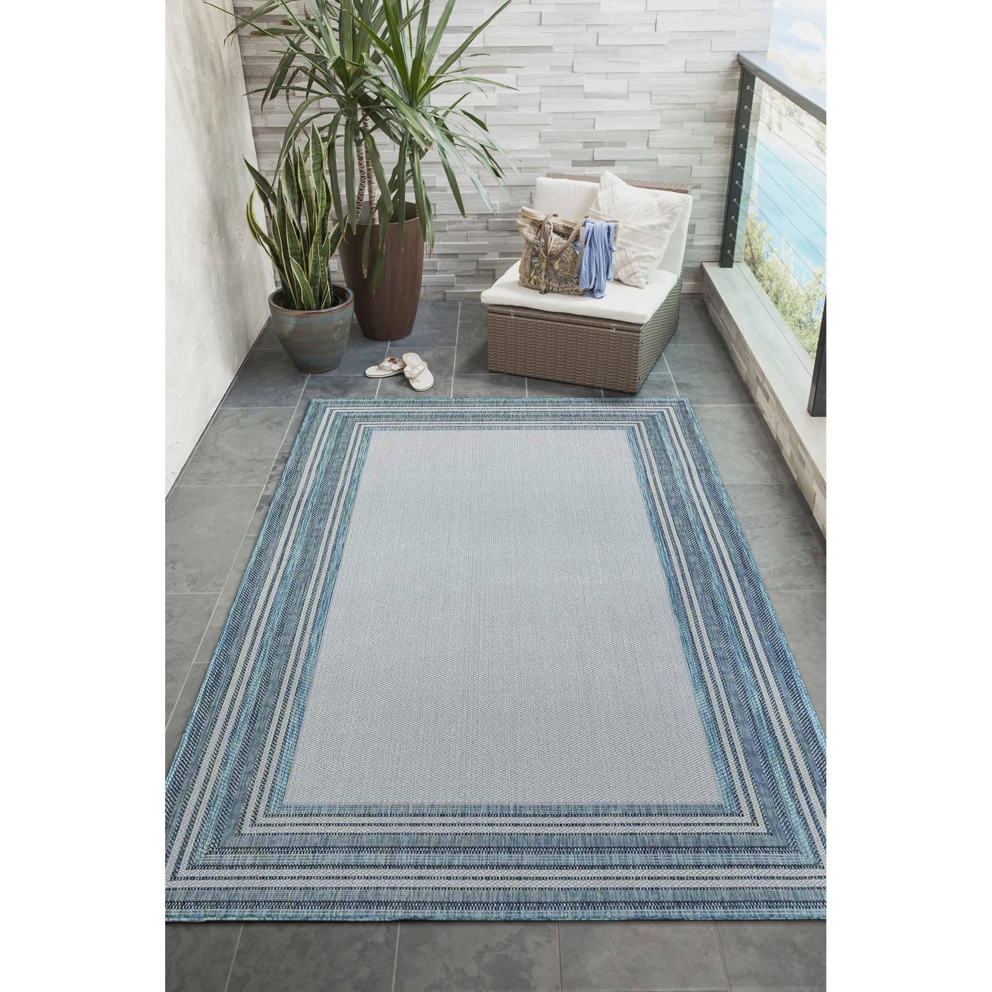 Liora Manne Carmel Multi Border Indoor/Outdoor Rug Navy 8&10x22X11&9x22