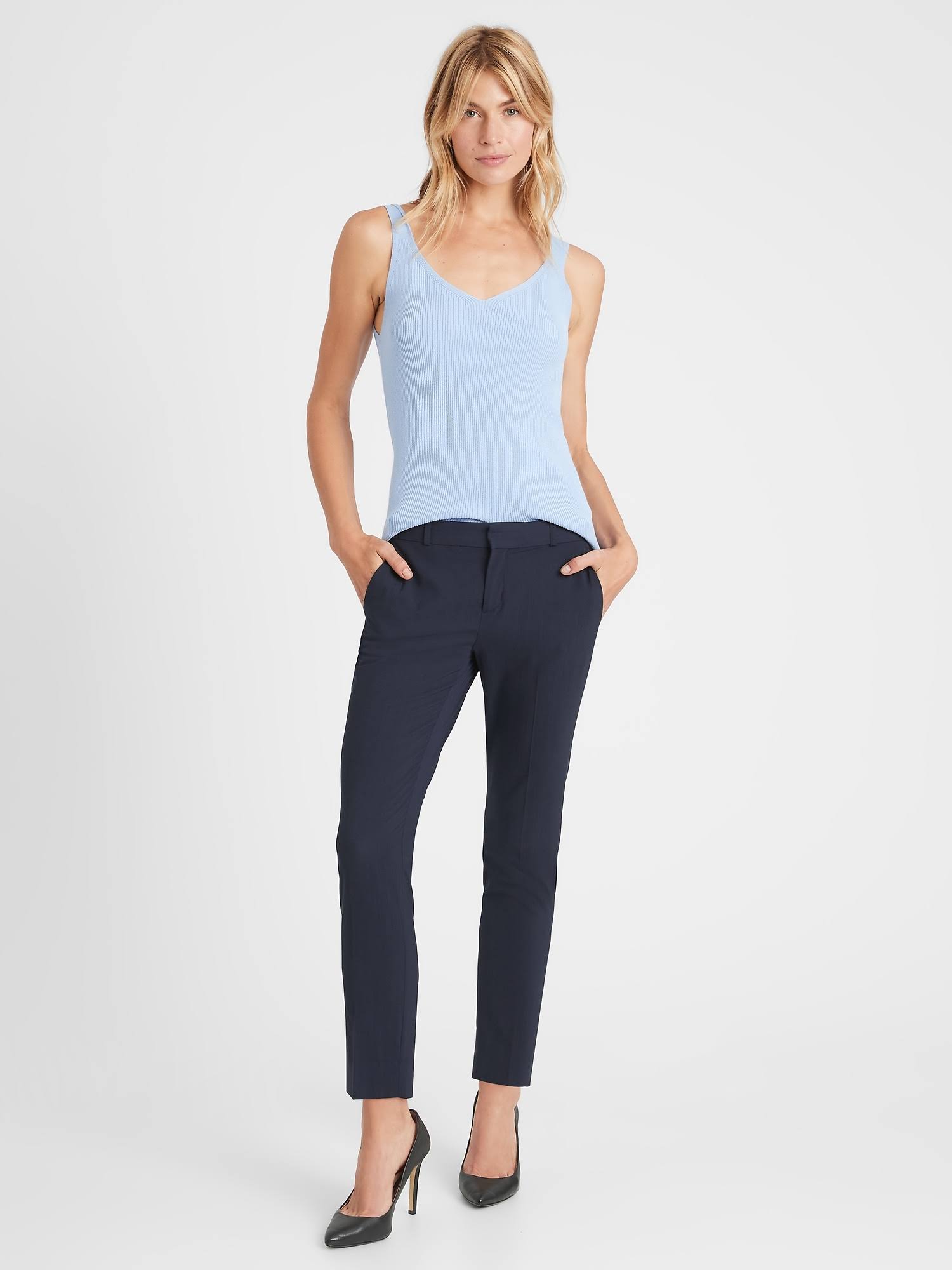 Banana Republic Women's Avery Straight-Fit Washable Wool-Blend Ankle Pant Navy Size 10 Short