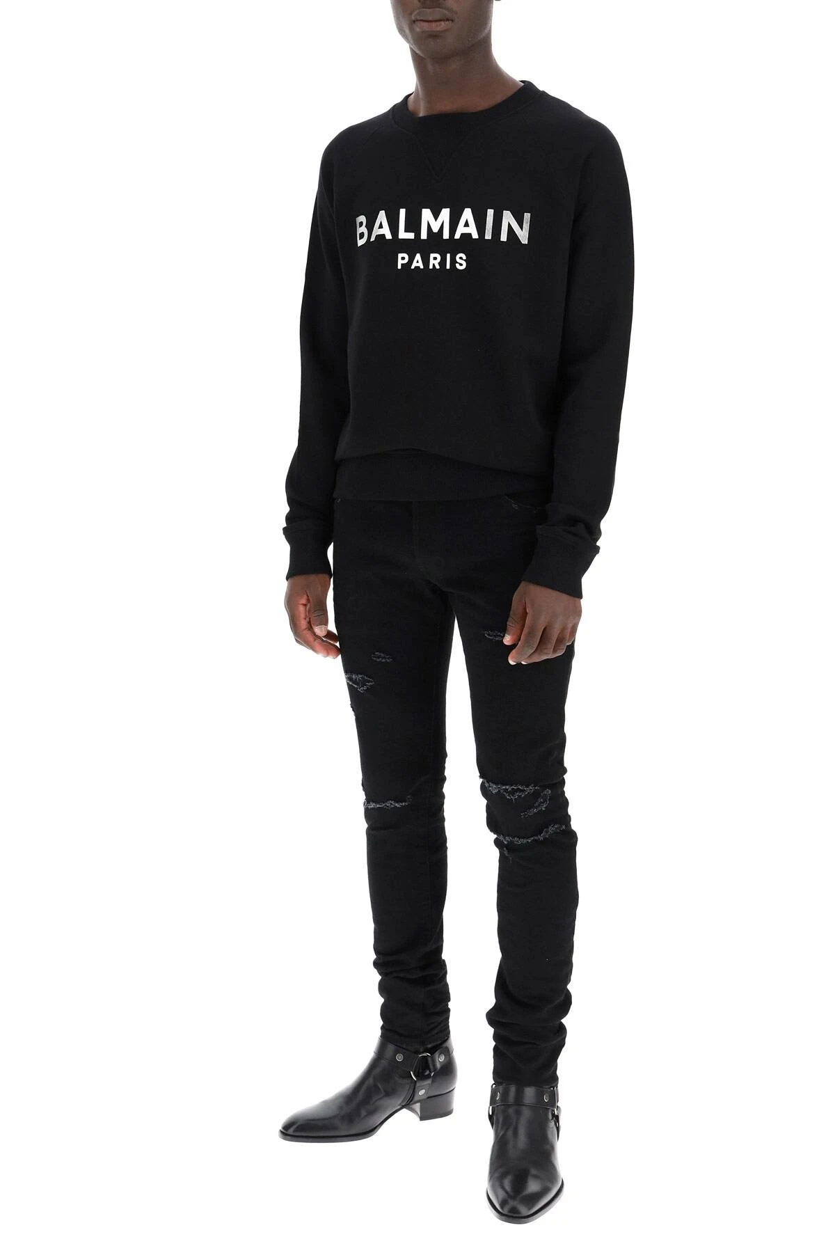 Balmain Sweatshirt with Metallic Logo S Black,Silver Cotton