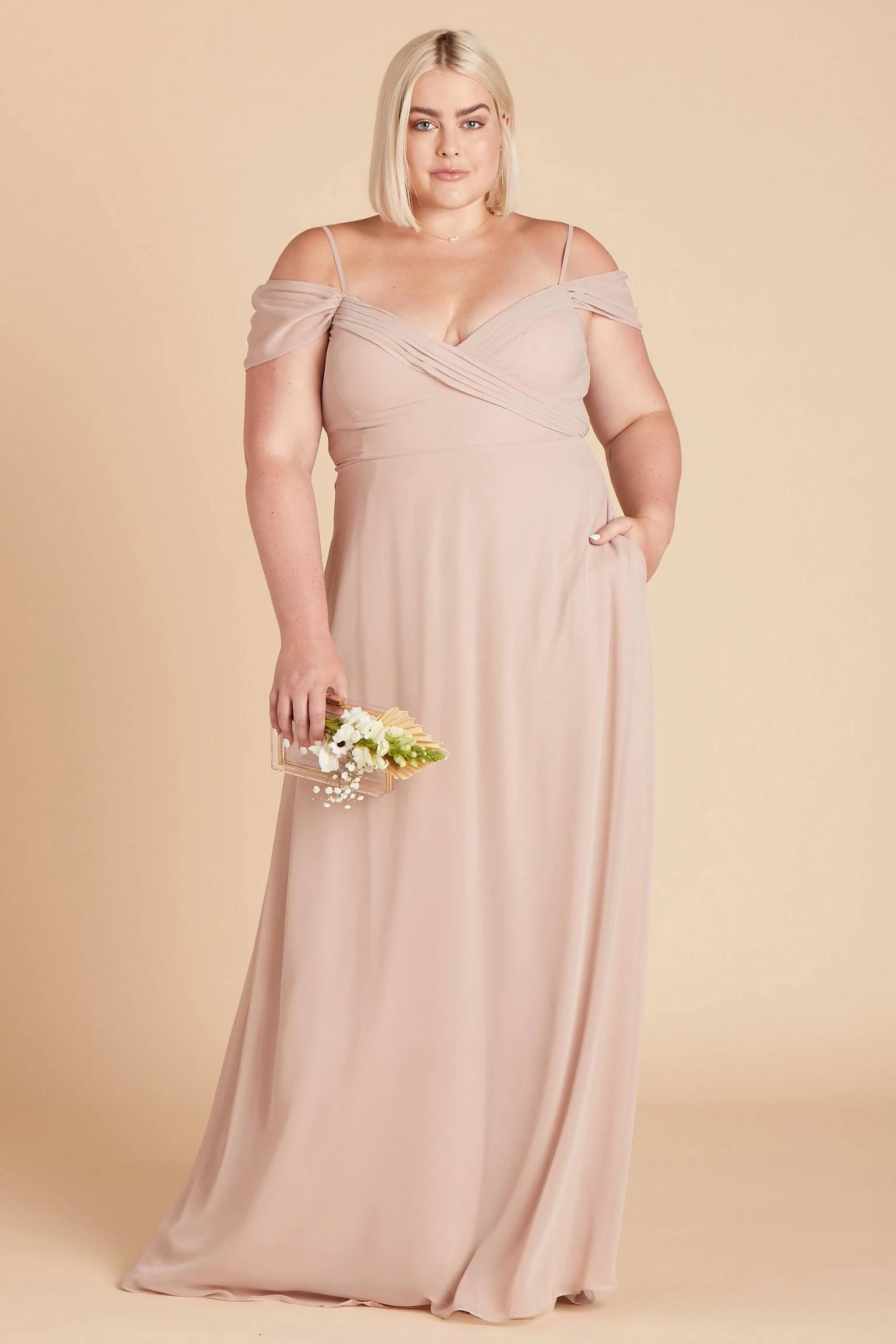 Birdy Grey Spence Plus Size Convertible Chiffon Bridesmaid Dress in Taupe 2x / Taupe
