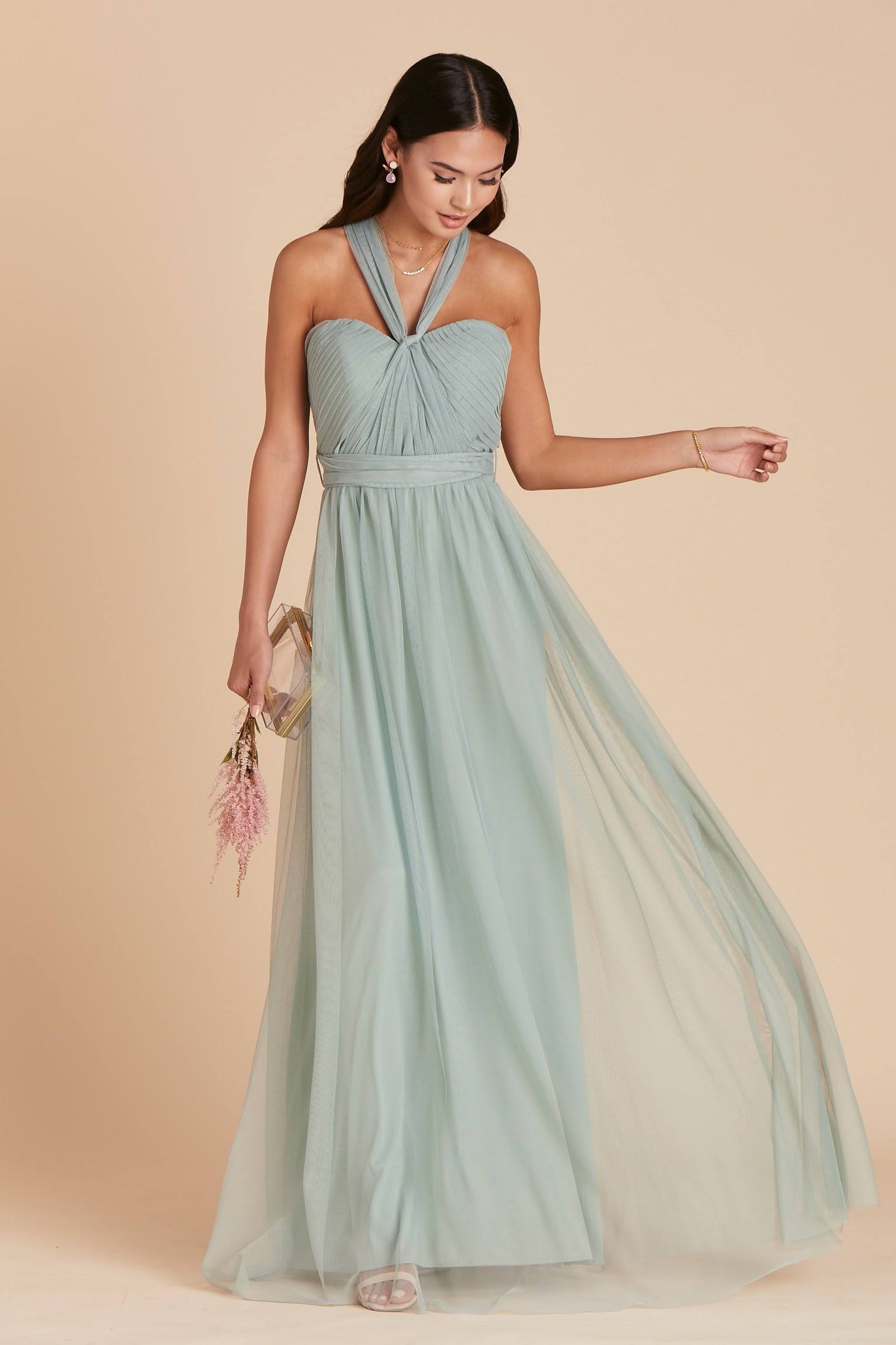 Birdy Grey Christina Convertible Tulle Bridesmaid Dress in Sage Xs / Sage