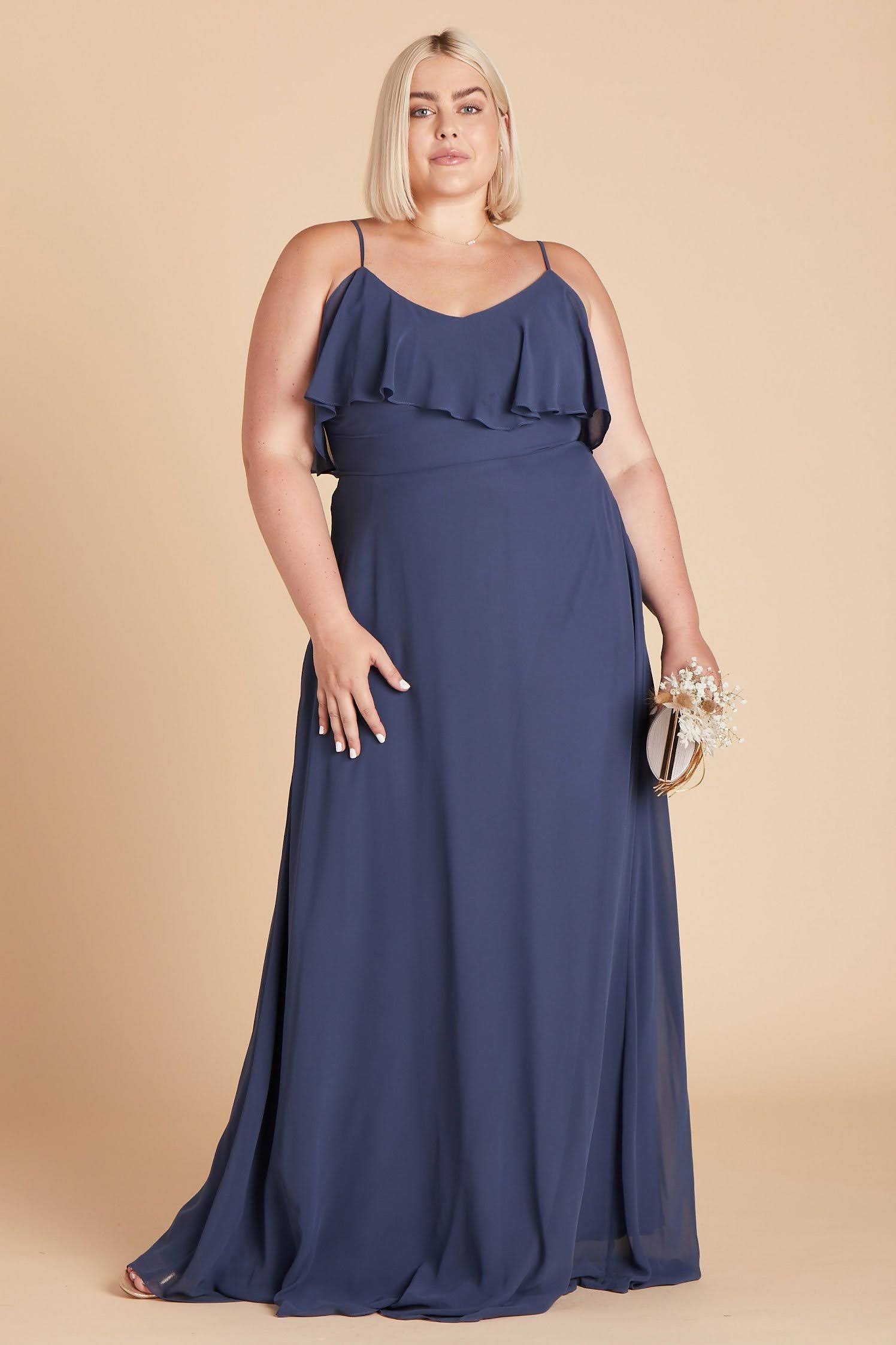 Birdy Grey Jane Plus Size Convertible Chiffon Bridesmaid Dress in Slate Blue 1x / Slate Blue / No Slit