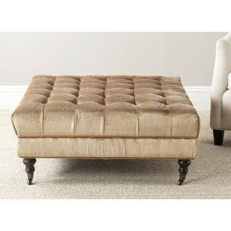 Darby Home Co Holsey 34.8x22 Velvet Tufted Square Cocktail Ottoman Fabric: Gold/Olive