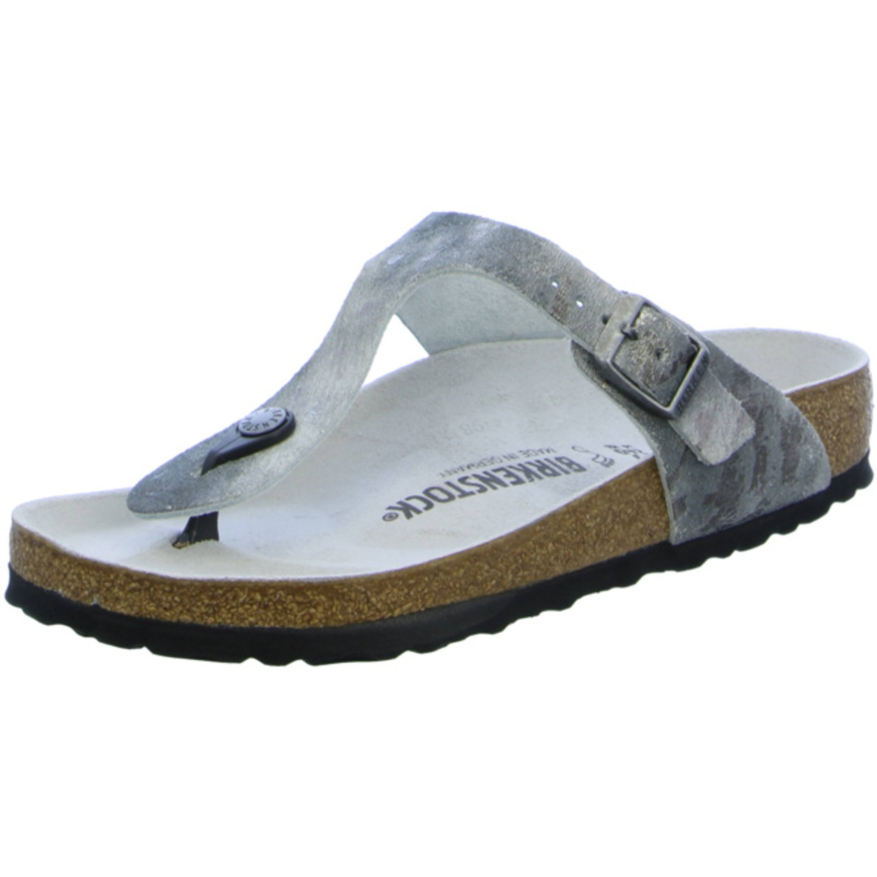 Birkenstock Gizeh Suede Leather Vintage Metallic Gray Silver Thong Sandals