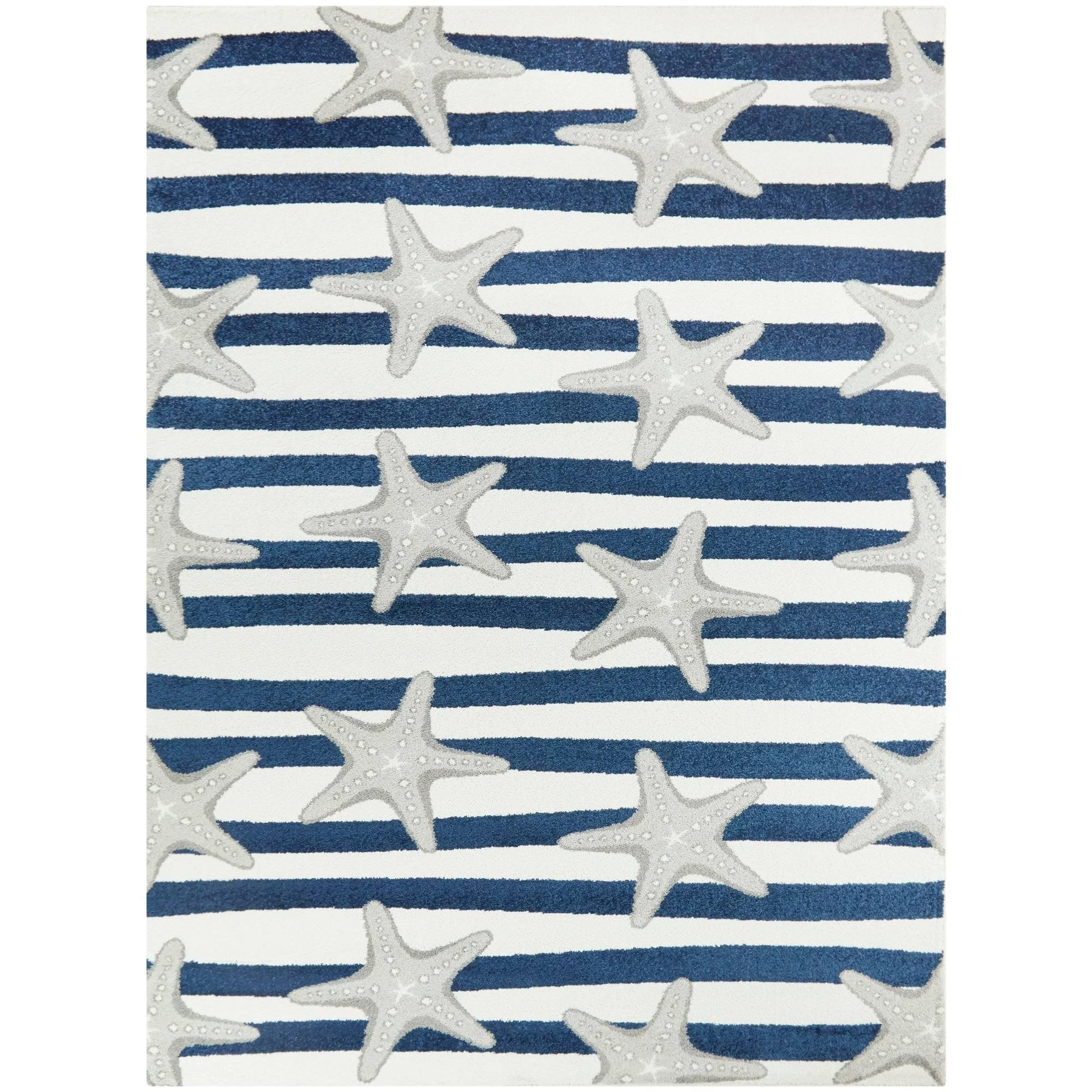 Sereia Starfish Coastal Striped Area Rug - 2&7x22 x 7& Runner - Teal/Grey