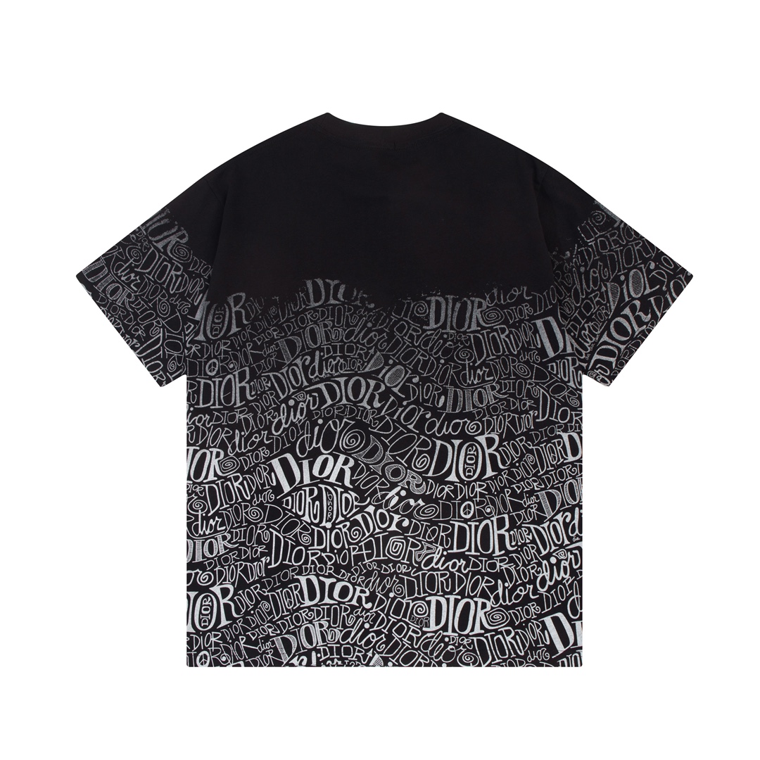 Dior Black Gradient Reversible Logo Print Short Sleeve T-Shirt 6.14