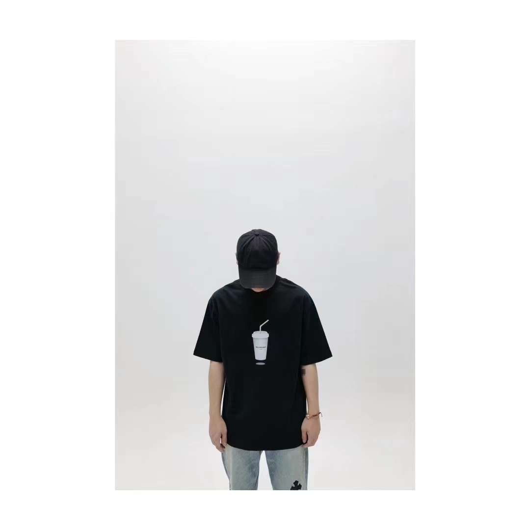 Balenciaga SS23 limited edition coffee cup print short-sleeved T-shirt black 5.23