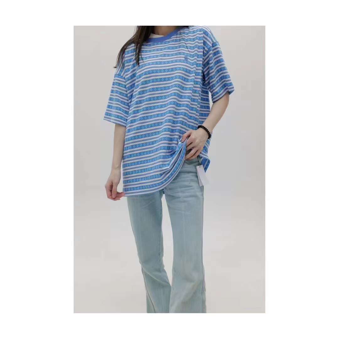 Chrome Hearts Knit Gingham Embroidered T-Shirt Blue 5.16