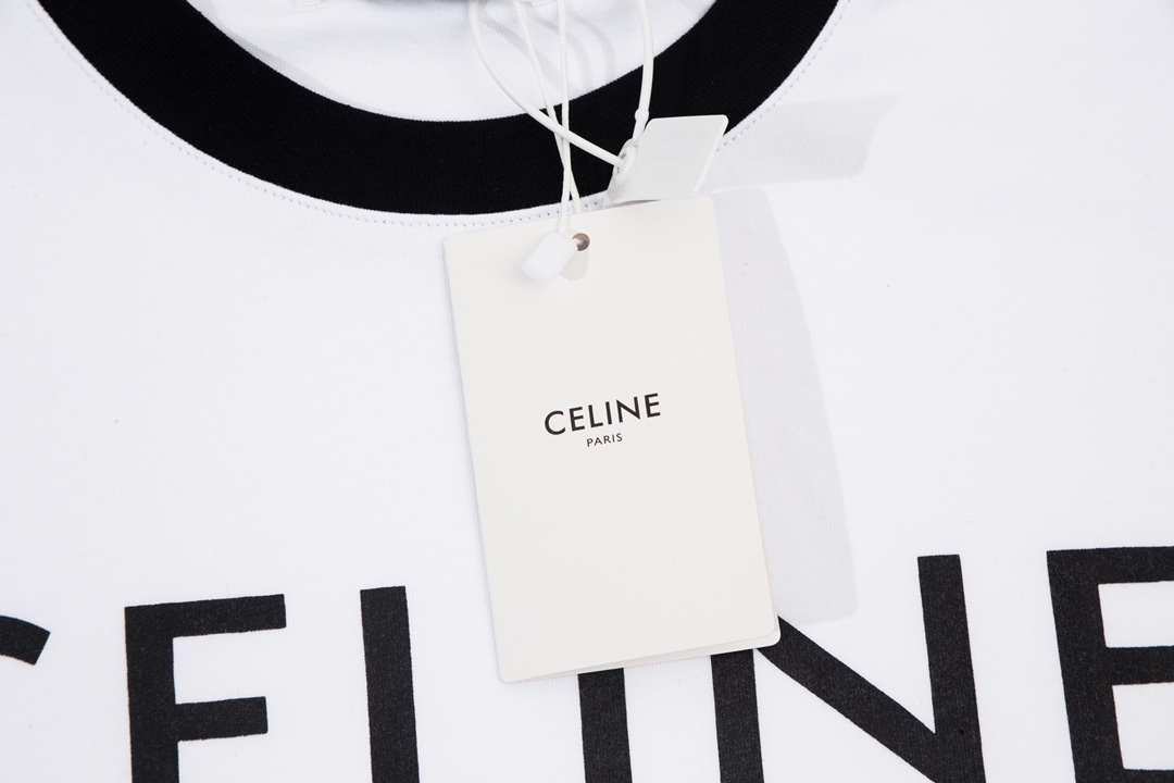 Celine 23ss front graphic print stitching short-sleeved T-shirt White 6.14