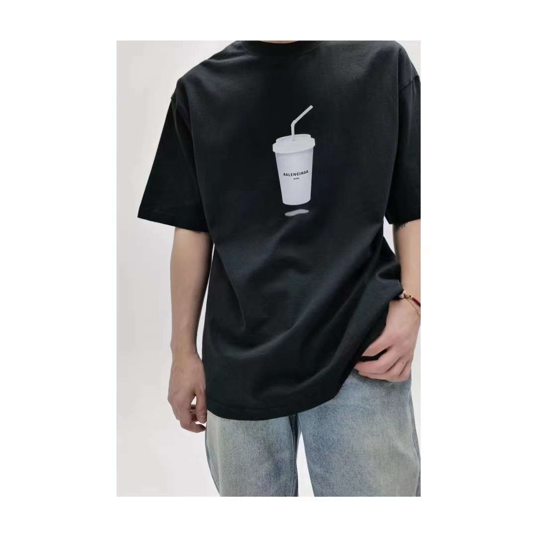 Balenciaga SS23 limited edition coffee cup print short-sleeved T-shirt black 5.23