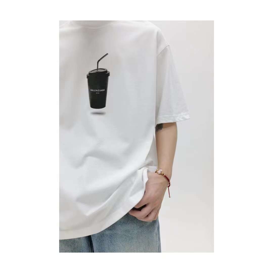 Balenciaga SS23 limited edition coffee cup print short-sleeved T-shirt White 5.23