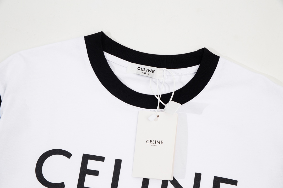 Celine 23ss front graphic print stitching short-sleeved T-shirt White 6.14