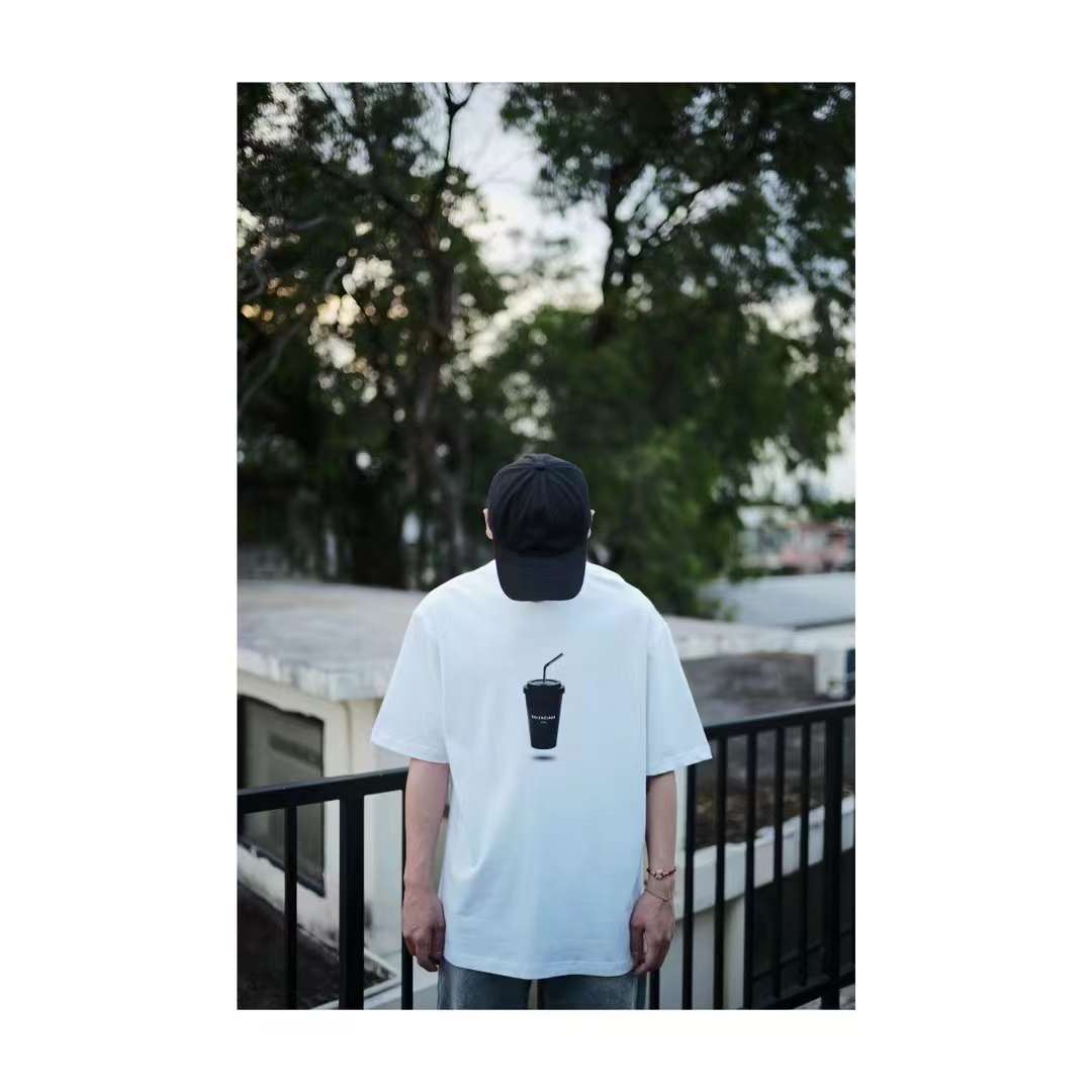 Balenciaga SS23 limited edition coffee cup print short-sleeved T-shirt White 5.23