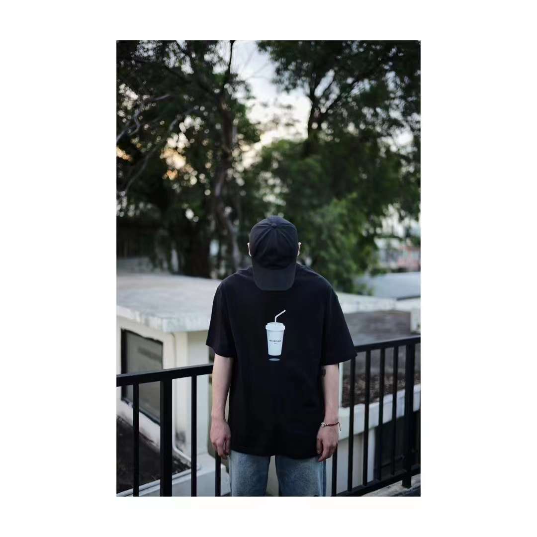 Balenciaga SS23 limited edition coffee cup print short-sleeved T-shirt black 5.23