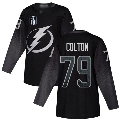 Adidas Tampa Bay Lightning #79 Ross Colton Black 2022 Stanley Cup Final Patch Alternate Authentic Stitched Jersey Men's