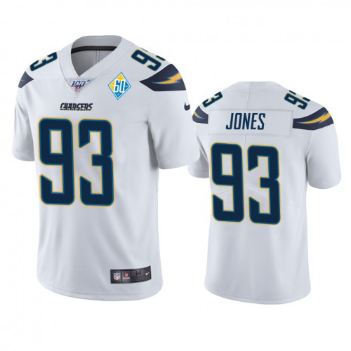 Los Angeles Los Angeles Chargers #93 Justin Jones White 60th Anniversary Vapor Limited Jersey Men's