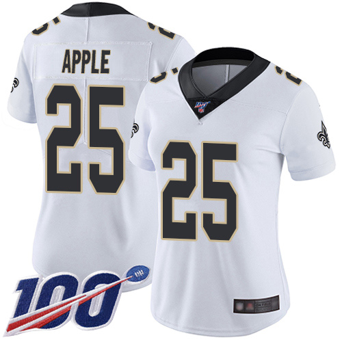 New Orleans Saints #25 Eli Apple White Women's Stitched 100th Season Vapor Limited Jersey Womens