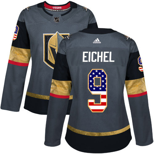 Adidas Golden Knights #9 Jack Eichel Grey Home Authentic USA Flag Women's Stitched Jersey