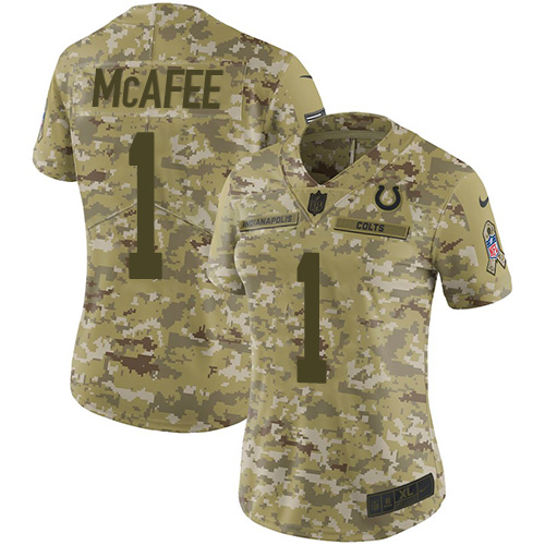 Indianapolis Colts #1 Pat McAfee Camo Women's Stitched Limited 2018 Salute to Service Jersey Womens