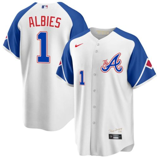 Men's Youth Women's Atlanta Braves #1 Ozzie Albies White 2023 City Connect Cool Base Jersey