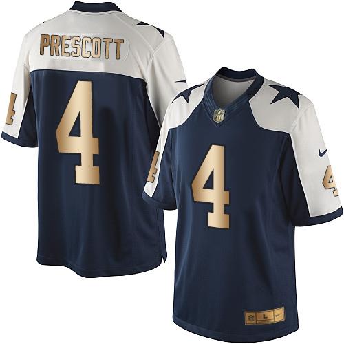 Cowboys #4 Dak Prescott Navy Blue Thanksgiving Men's Stitched Limited Gold Jersey