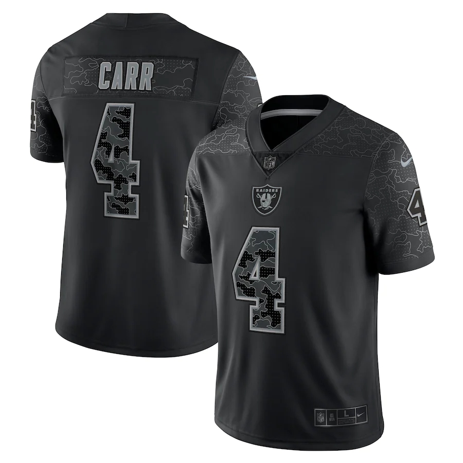 Las Vegas Raiders #4 Derek Carr Black Men's Black Reflective Limited Jersey