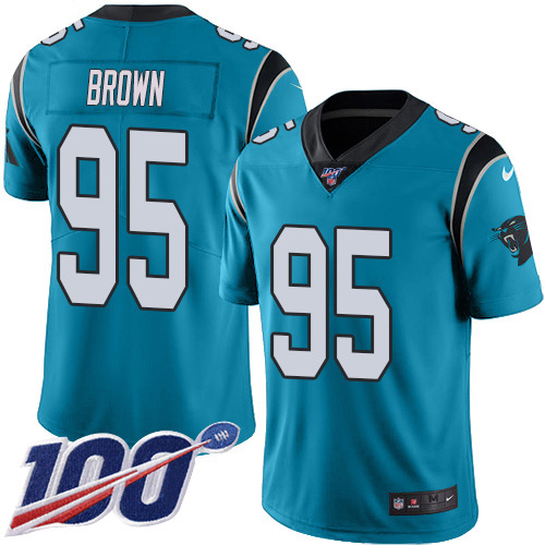 Carolina Panthers #95 Derrick Brown Blue Men's Stitched Limited Rush 100th Season Jersey Men's