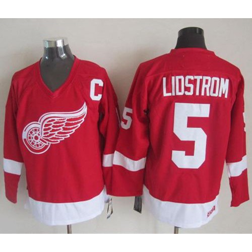 Detroit Red Wings #5 Nicklas Lidstrom Red CCM Throwback Stitched Jersey Men's