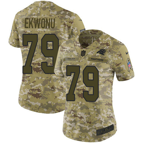 Panthers #79 Ikem Ekwonu Camo Women's Stitched Limited 2018 Salute To Service Jersey
