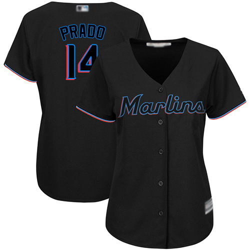 Miami Marlins #14 Martin Prado Black Alternate Women's Stitched Jersey Womens