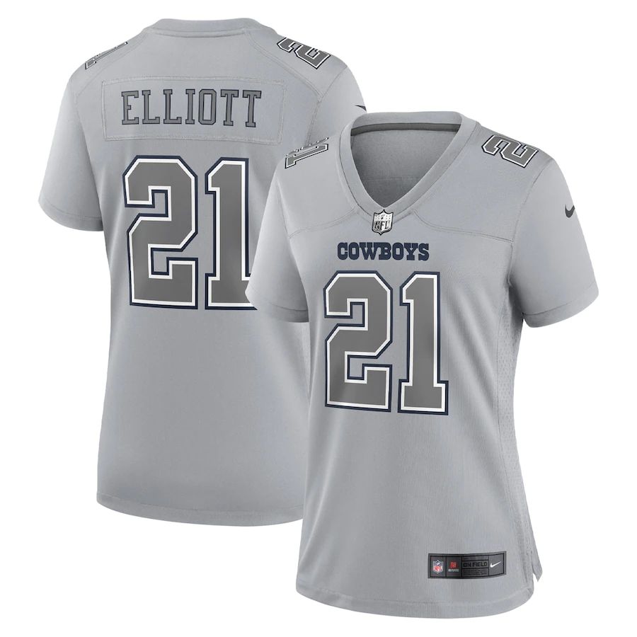 Dallas Cowboys #21 Ezekiel Elliott Women's Gray Atmosphere Fashion Game Jersey