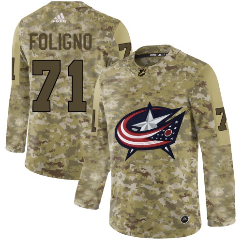 Adidas Columbus Blue Jackets #71 Nick Foligno Camo Authentic Stitched Jersey Men's