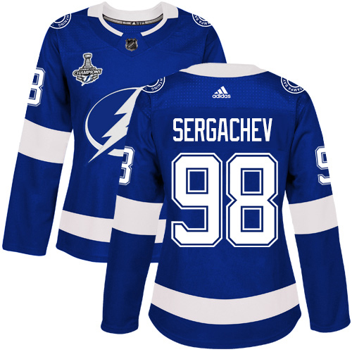 Adidas Tampa Bay Lightning #98 Mikhail Sergachev Blue Home Authentic Women's 2020 Stanley Cup Champions Stitched Jersey Womens