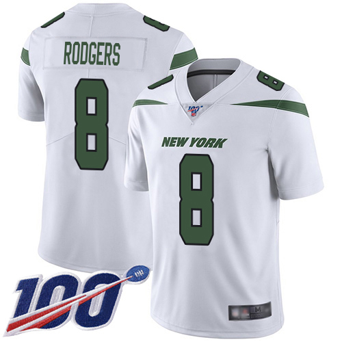 Jets #8 Aaron Rodgers White Youth Stitched 100th Season Vapor Limited Jersey
