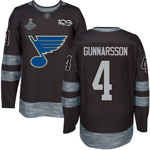 Adidas St. Louis Blues #4 Carl Gunnarsson Black 1917-2017 100th Anniversary Stanley Cup Champions Stitched Jersey Men's
