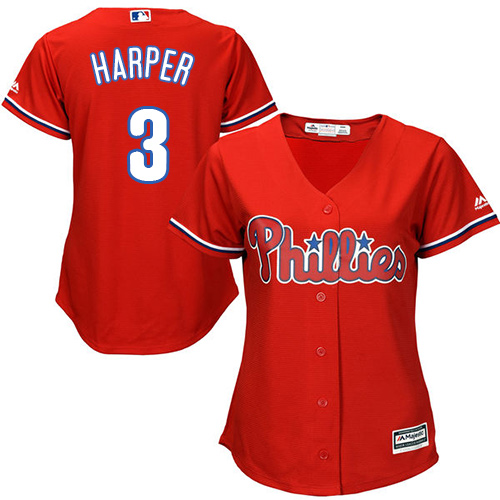 Philadelphia Phillies #3 Bryce Harper Red Alternate Women's Stitched Jersey Womens