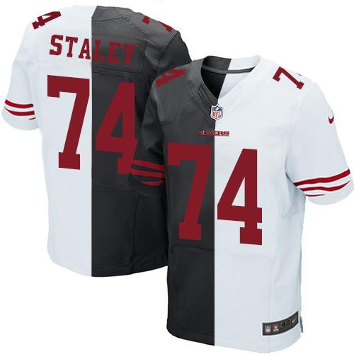 San Francisco 49ers #74 Joe Staley Black/White Men's Stitched Elite Split Jersey Men's