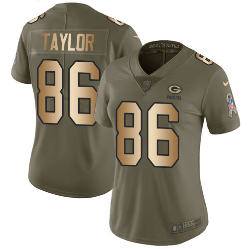 Green Bay Packers #86 Malik Taylor Olive/Gold Women's Stitched Limited 2017 Salute To Service Jersey Womens
