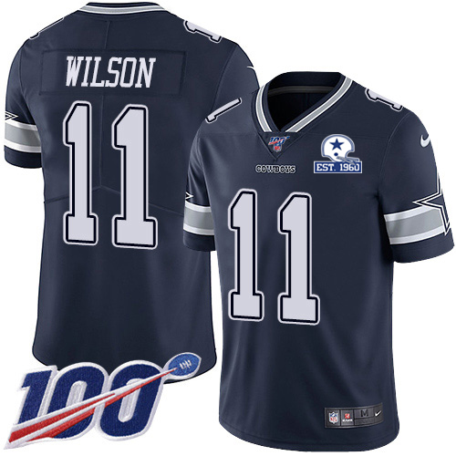 Dallas Cowboys #11 Cedrick Wilson Navy Blue Team Color Men's Stitched With Established In 1960 Patch 100th Season Vapor Untouchable Limited Jersey