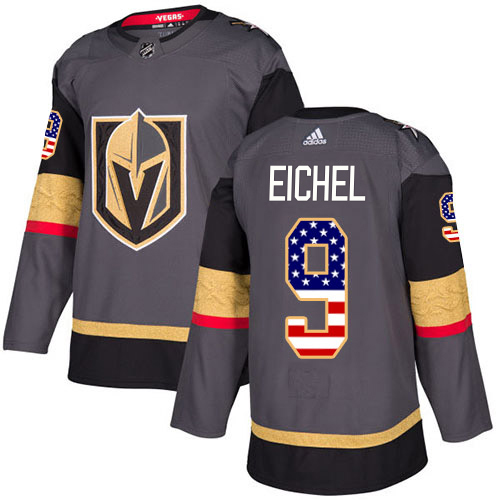 Adidas Golden Knights #9 Jack Eichel Grey Home Authentic USA Flag Stitched Jersey