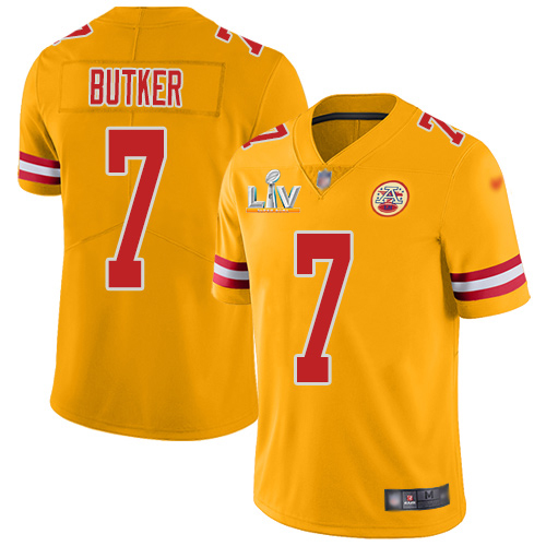 Chiefs #7 Harrison Butker Gold Men's Super Bowl LV Bound Stitched Limited Inverted Legend Jersey