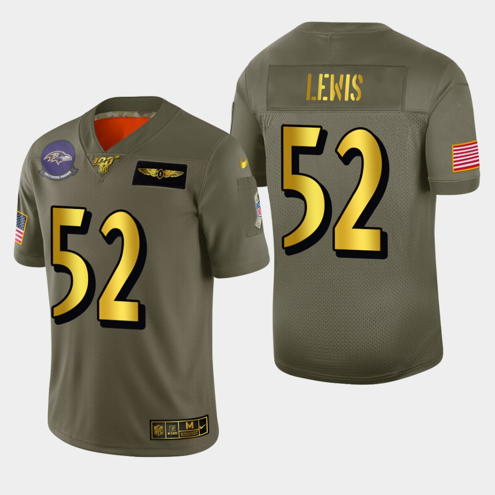 Baltimore Ravens #52 Ray Lewis Men's Olive Gold 2019 Salute To Service Limited 100 Jersey