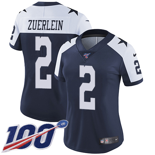 Dallas Cowboys #2 Greg Zuerlein Navy Blue Thanksgiving Women's Stitched 100th Season Vapor Throwback Limited Jersey Womens