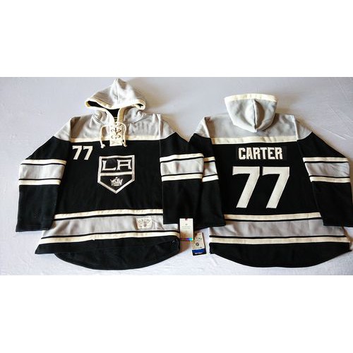 Los Angeles Kings #77 Jeff Carter Black Sawyer Hooded Sweatshirt Stitched Jersey Men's