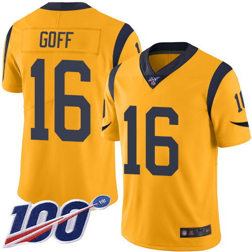 Los Angeles Rams #16 Jared Goff Gold Men's Stitched Limited Rush 100th Season Jersey Men's