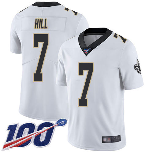 Saints #7 Taysom Hill White Men's Stitched 100th Season Vapor Limited Jersey
